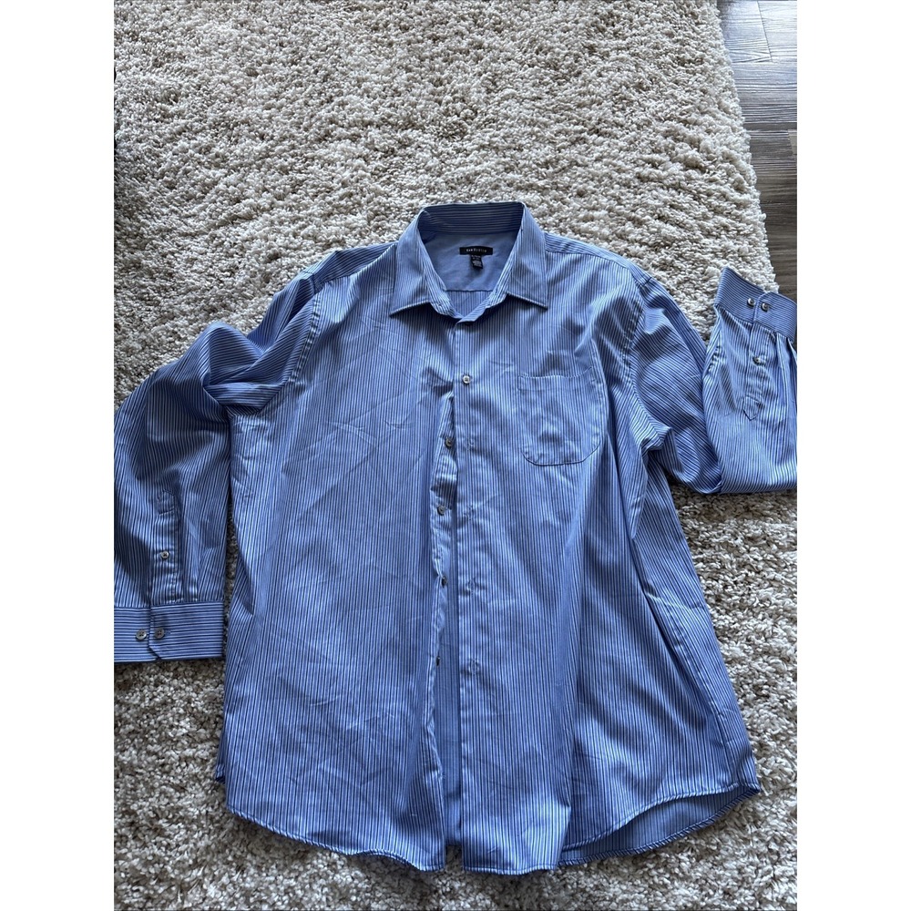 Mens Van Heusen Button Up Blue Striped Long Sleeve Shirt Size XL